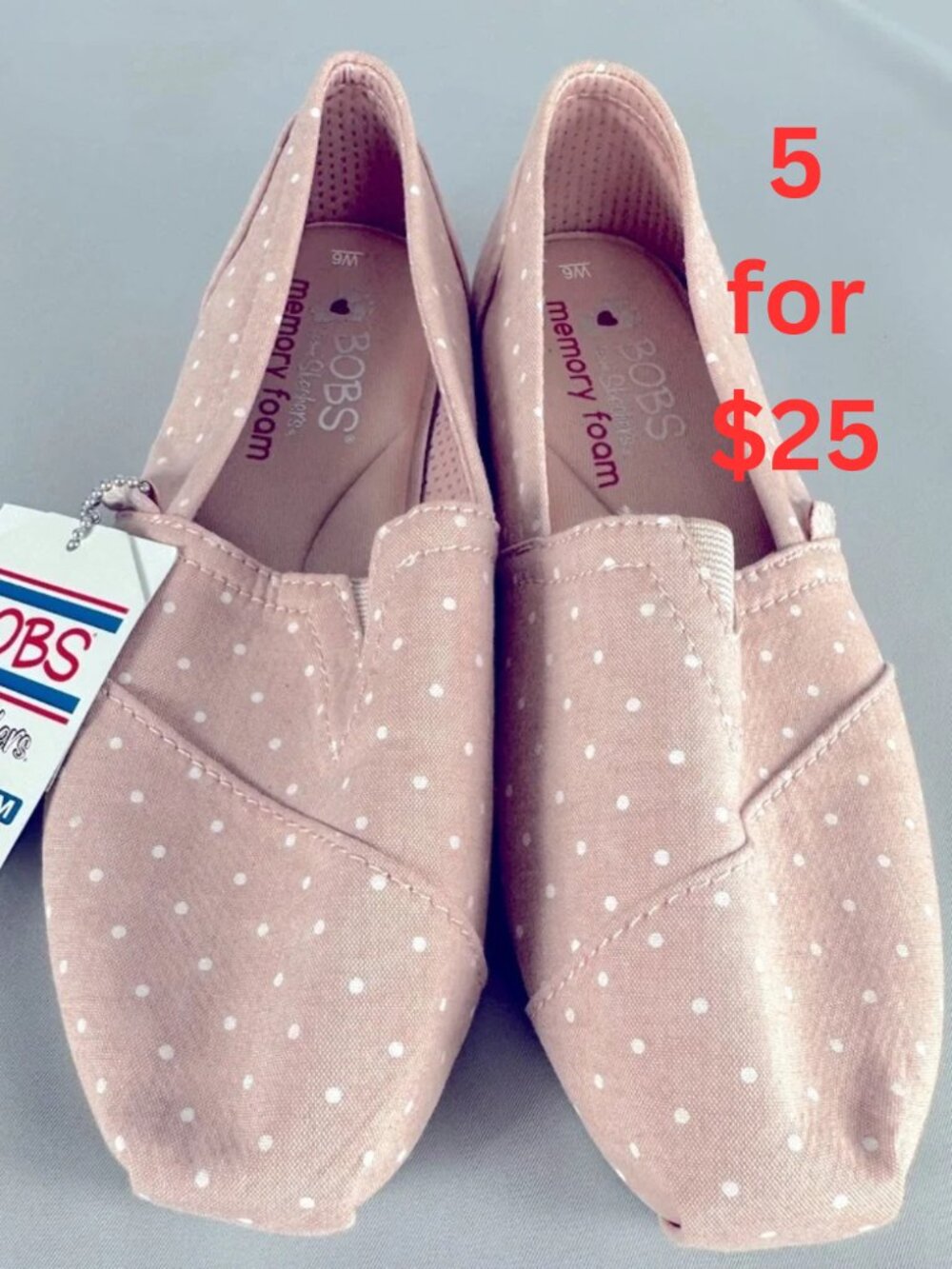 (5 for $25) Pink Polka Dot Canvas Bobs by Sketchers Size 6